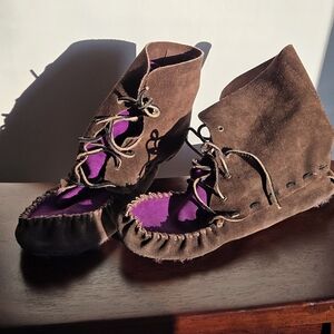 Suede Moccasins in Brown and Purple